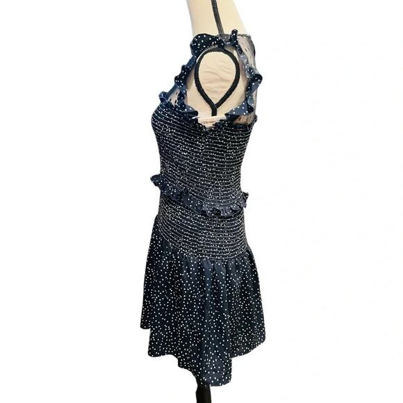 Aqua Tiered Polka Dot Mini Dress Navy/White Size M NWT - Picture 3 of 7